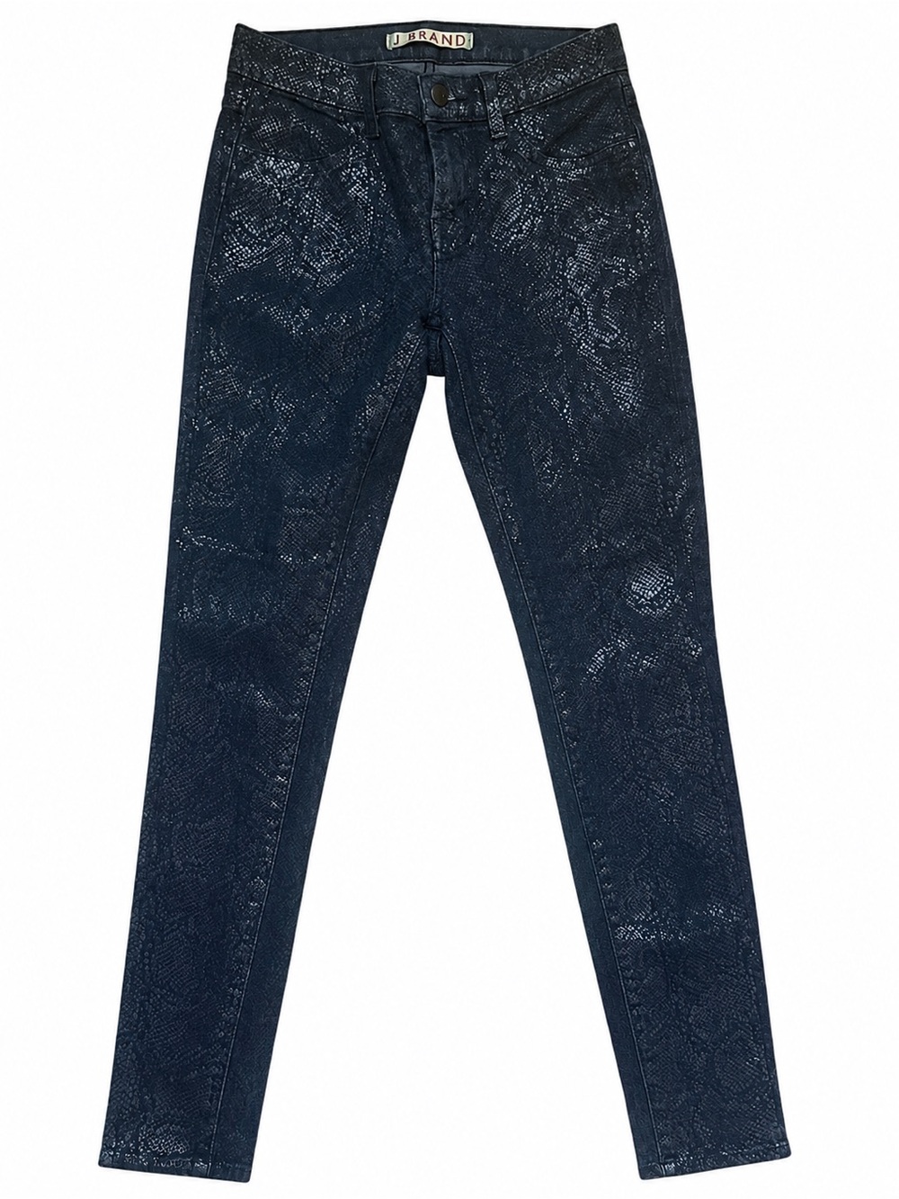 J Brand Navy Snake-Effect Skinny Jeans